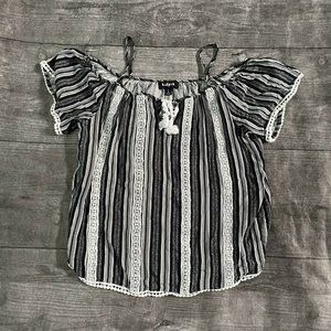 Kidpik Striped Off Shoulder Top L 12 Black White Boho